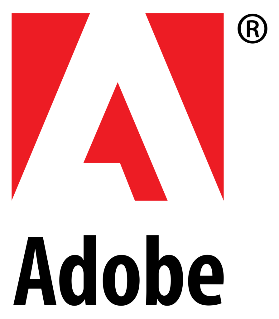 Das Adobe-Logo zeigt ein stilisiertes rotes „A“ auf schwarzem Hintergrund.